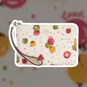 (NWT) COACH® Corner Zip Wristlet With Ornament Print Coated Canvas - Chalk Multi